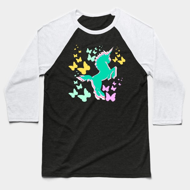 Unicorn and Butterflies Baseball T-Shirt by TheDaintyTaurus